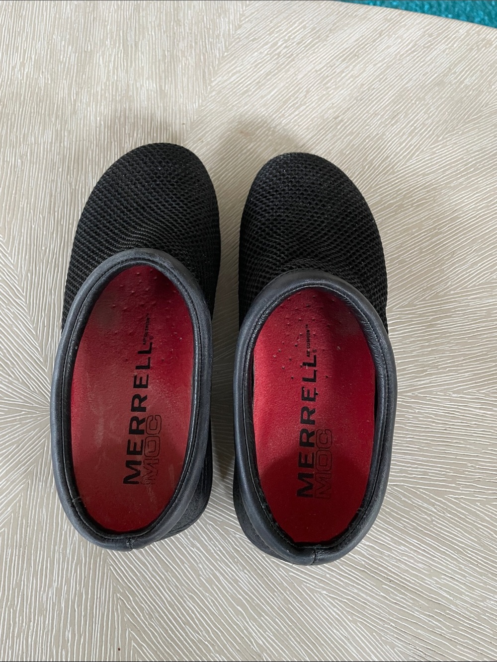Merrell Black Slip-On Moc with Red Insole